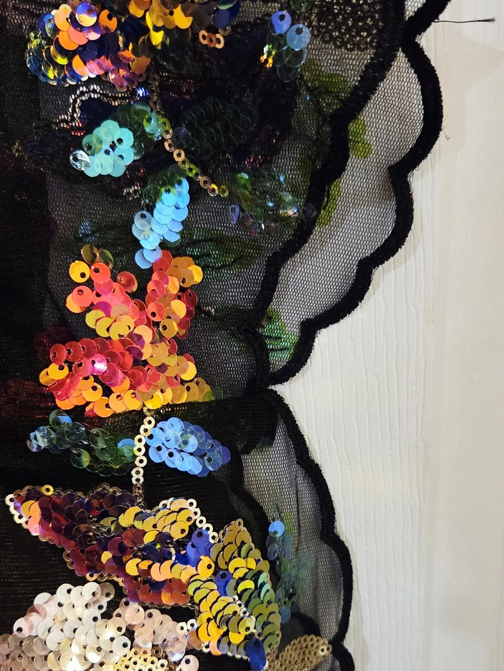 Embroidered Floral Sequin Kimono Robe - Black Multicolor
